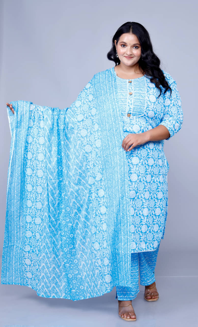 Jyoti Cotton Embellished Kurti With Pants Women's Stitched Salwar Suit - Blue ( Pack of 1 )     			Jyoti Cotton Embellished Kurti With Pants Women's Stitched Salwar Suit - Blue ( Pack of 1 )