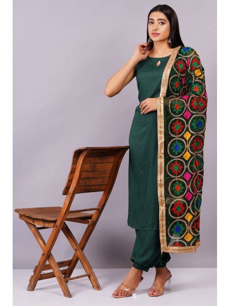     			Jyoti Rayon Solid Kurti With Pants Women's Stitched Salwar Suit - Green ( Pack of 1 )