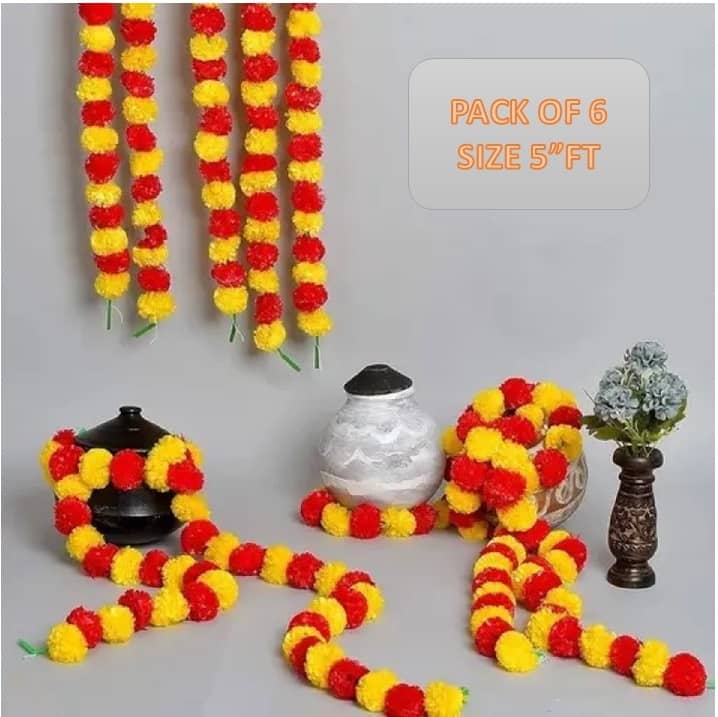 KanRaj - Multicolor Marigold Artificial Flower ( Pack of 6 )
