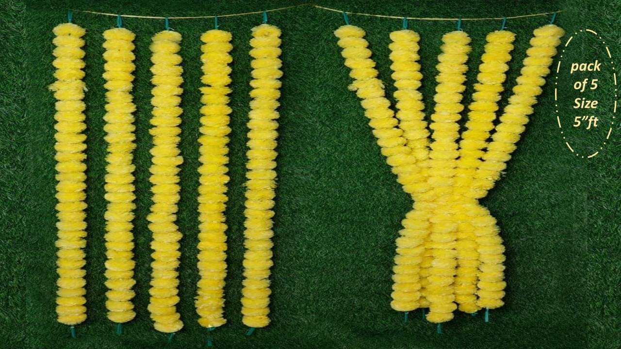     			KanRaj - Yellow Marigold Artificial Flower ( Pack of 5 )
