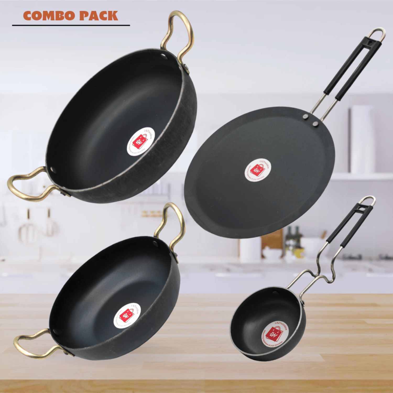     			LAZYWINDOW Black Iron No Coating Cookware Sets ( Set of 4 )