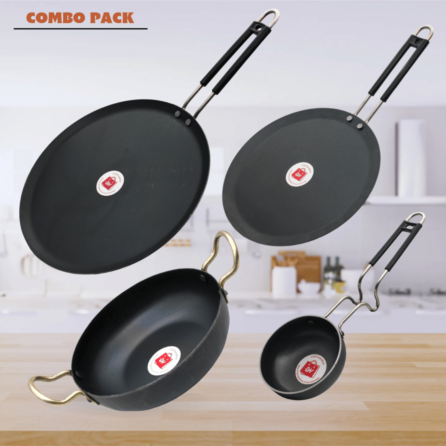     			LAZYWINDOW Black Iron No Coating Cookware Sets ( Set of 4 )
