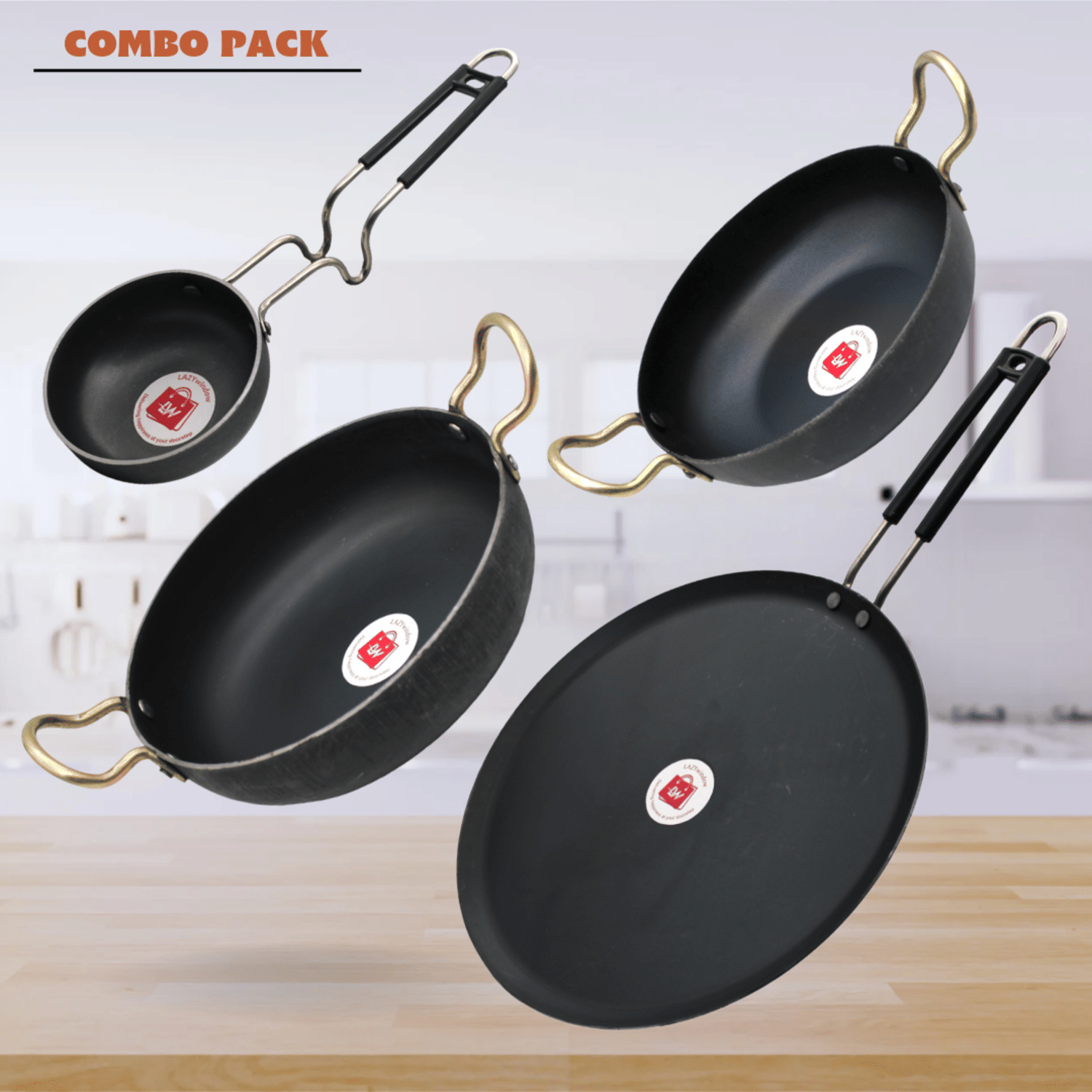     			LAZYWINDOW Black Iron No Coating Cookware Sets ( Set of 4 )