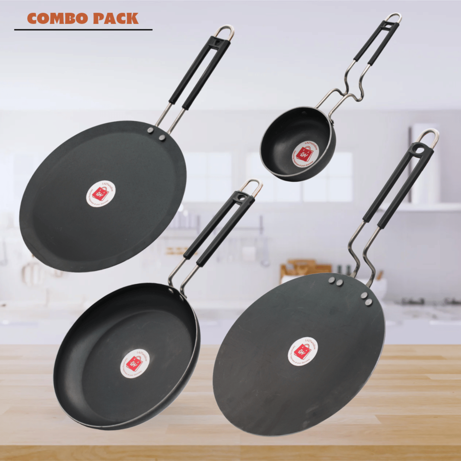     			LAZYWINDOW Black Iron No Coating Cookware Sets ( Set of 4 )