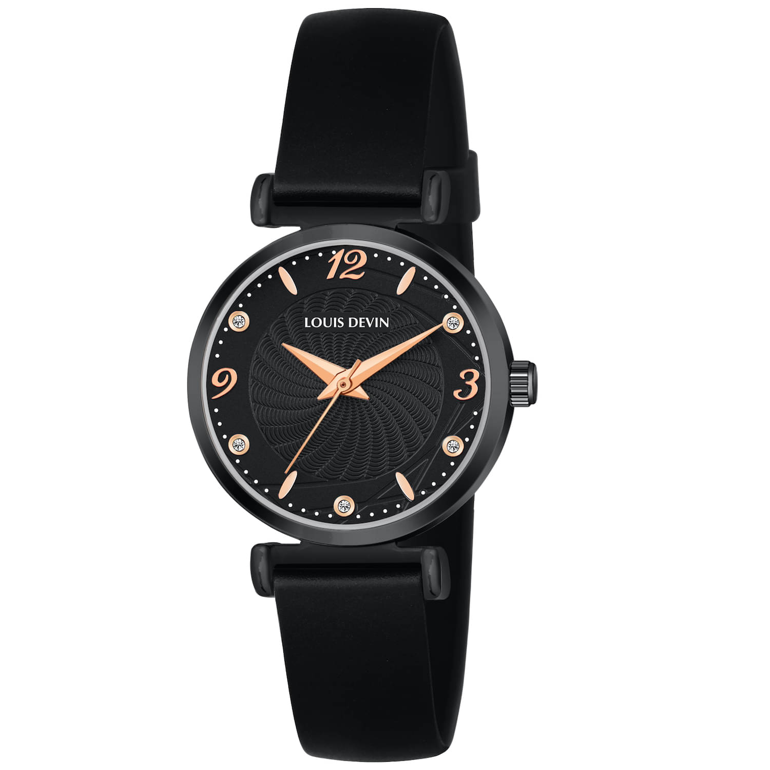     			LOUIS DEVIN Black PU Analog Womens Watch
