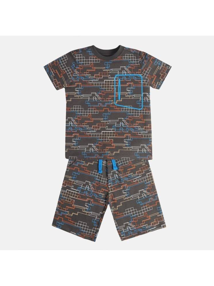     			MINI KLUB Pack of 1 Boys Cotton T-Shirt & Shorts Set ( Grey )