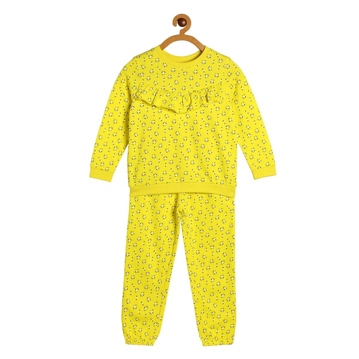     			MINI KLUB Yellow Cotton Girls Sweatshirt With Joggers ( Pack of 1 )