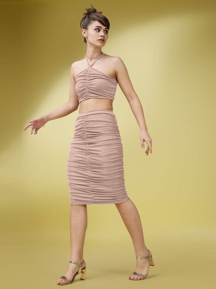    			PURVAJA Women Solid Top With Skirt Co-Ord Set ( Peach )