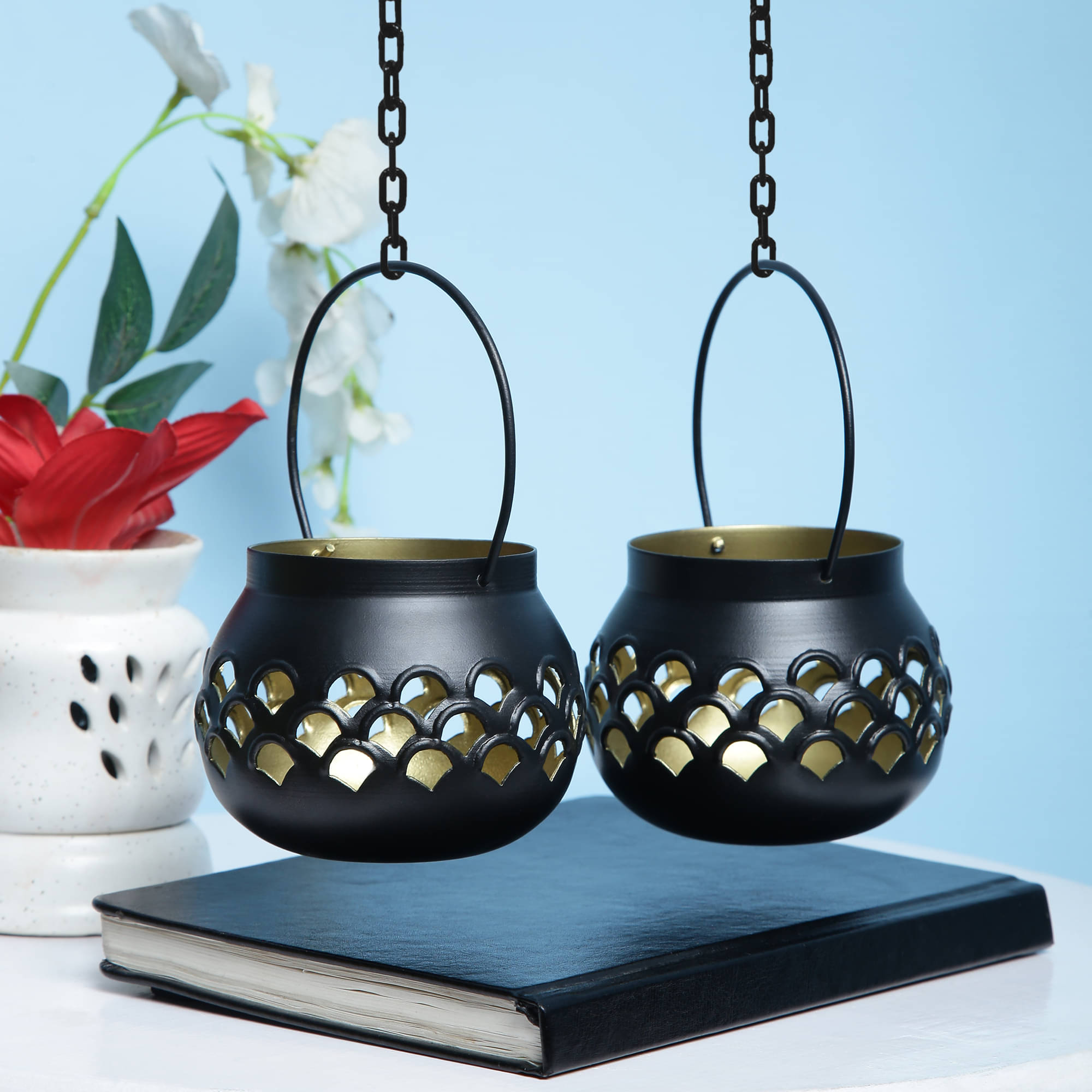 Urban Hamlet Black Table Top and Hanging Iron Tea Light Holder - Pack of 1 Urban Hamlet Black Table Top and Hanging Iron Tea Light Holder - Pack of 1