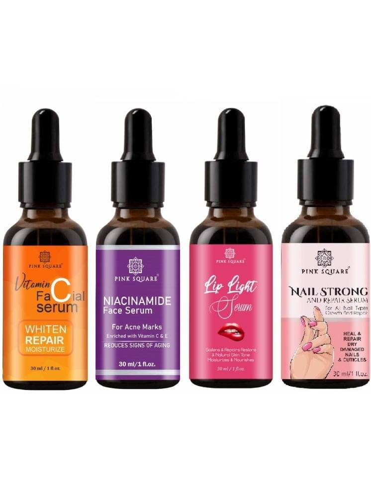 Vitamin C Face Serum, Niacinamide Face Serum, Lip Light Serum & Nail Strong and Repair Serum (Each,30ml) Combo of 4 Vitamin C Face Serum, Niacinamide Face Serum, Lip Light Serum & Nail Strong and Repair Serum (Each,30ml) Combo of 4
