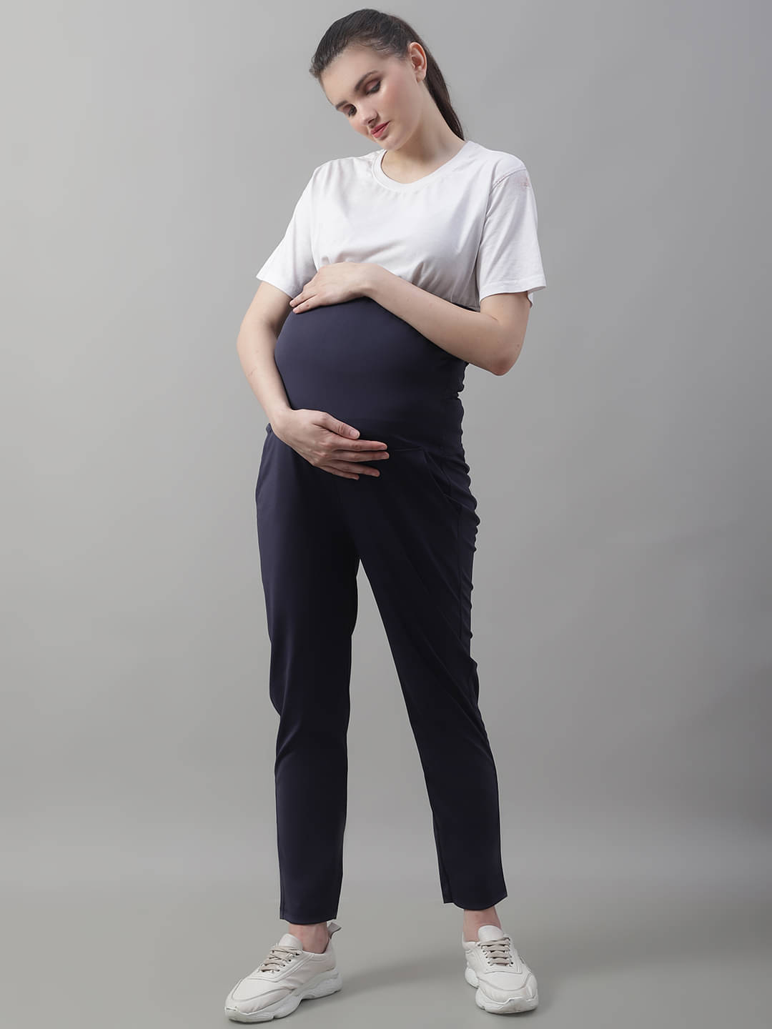     			WELL KEPT Blue Lycra Maternity Track Pants