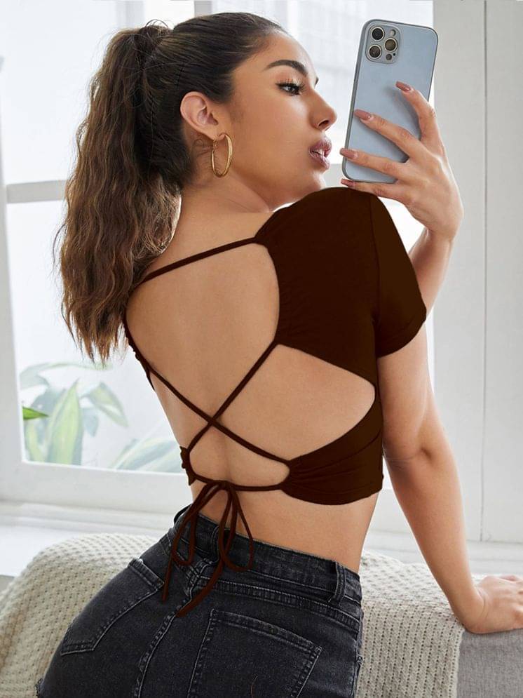Aahwan Women's Cotton Crop Top ( Brown ) Aahwan Women's Cotton Crop Top ( Brown )