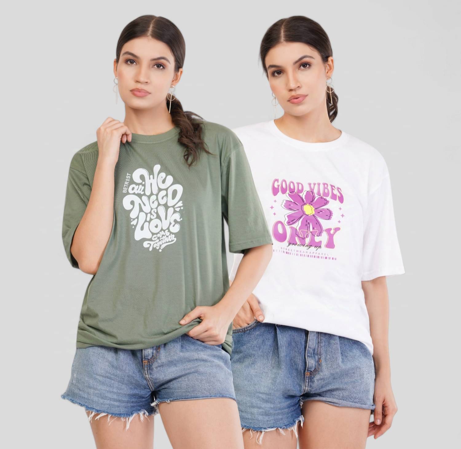     			Betrost Women Cotton Blend Printed Oversized Fit Round Neck T-Shirt ( Olive,White )