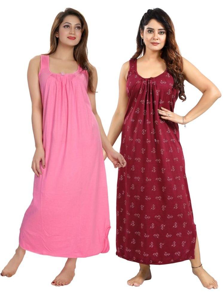     			Cinco Multicolor Cotton Blend Women's Nightwear Night Dress ( Pack of 2 )