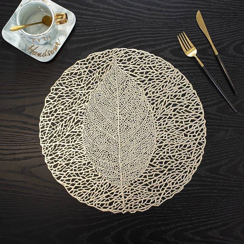     			Dakshya Industries PVC Floral Round Table Mats ( 38 cm x 38 cm ) Pack of 1 - Gold