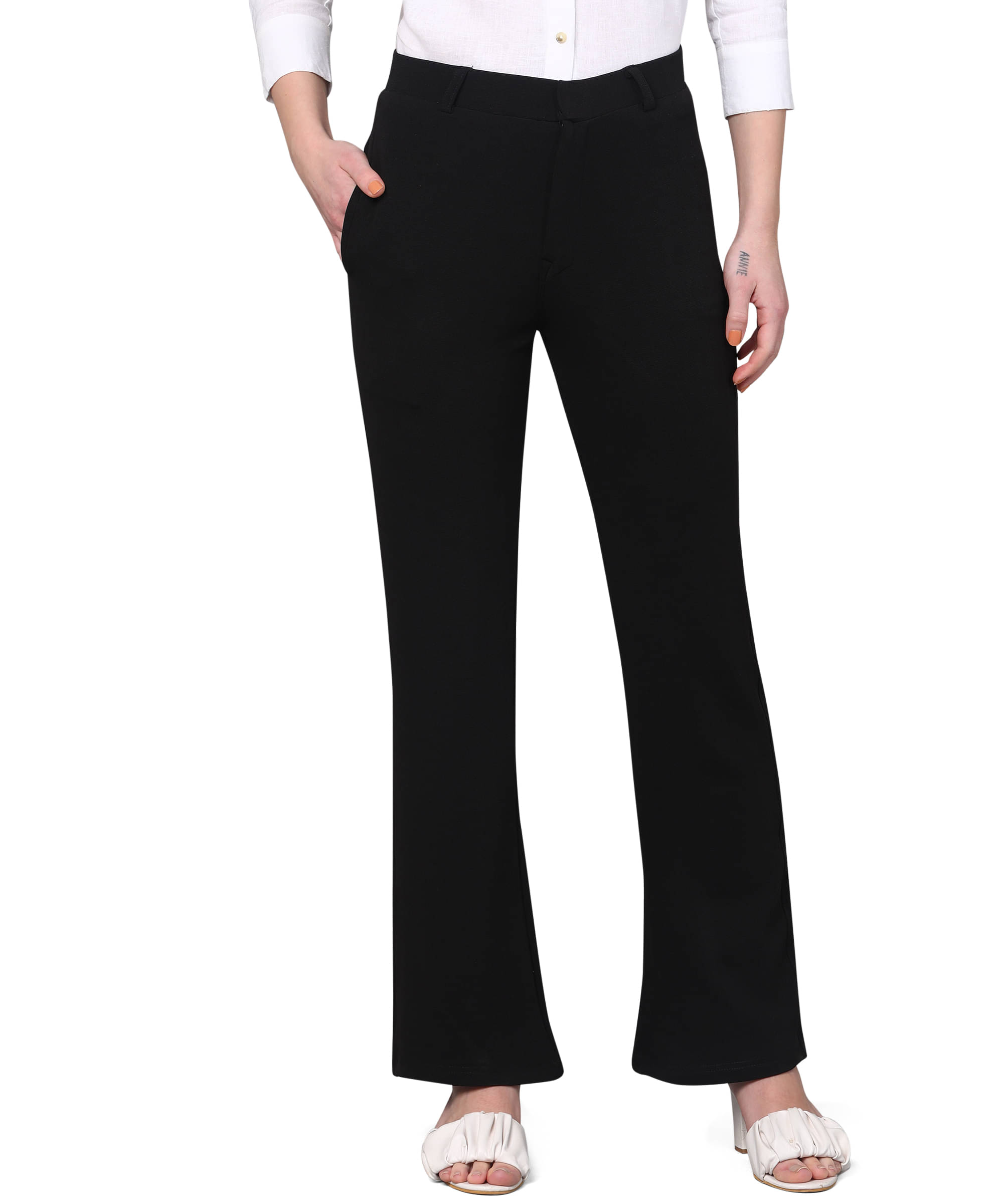     			FITHUB Black Cotton Blend Regular Women's Casual Pants ( Pack of 1 )