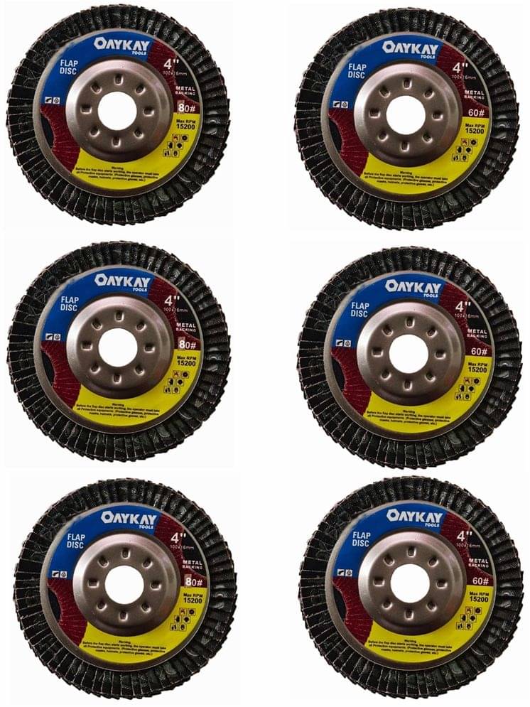     			Flap Disc Metal Backing 4x60 & 4X80 Grit Combo Pack of 6 Oaykay Hand Tool