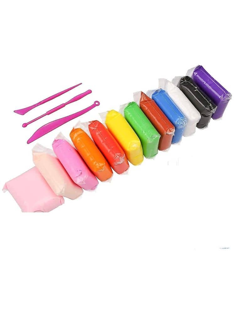 Freedy (Pack of 12) Air Dry Clay, Colorful Children Soft Clay, Creative Art Crafts, Gifts for Kids-Multi Color. Non-Toxic Modeling Magic Fluffy Foam Bouncing Clay Putty Kit for Kids with Tools