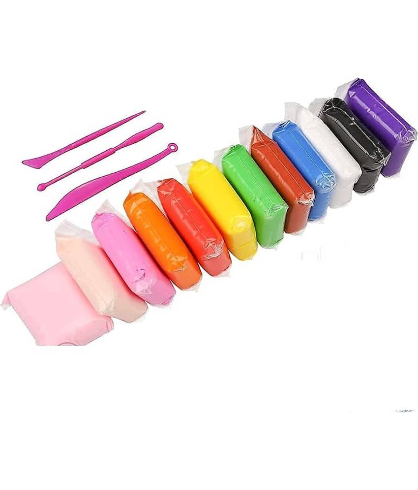 Freedy (Pack of 12) Air Dry Clay, Colorful Children Soft Clay, Creative Art Crafts, Gifts for Kids-Multi Color. Non-Toxic Modeling Magic Fluffy Foam Bouncing Clay Putty Kit for Kids with Tools - Stationery | Buy online on ZillyBuy