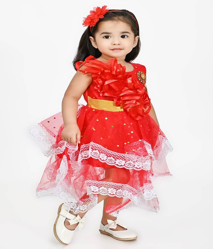 IMON BASID Red Silk Baby Girl Frock ( Pack of 1 )