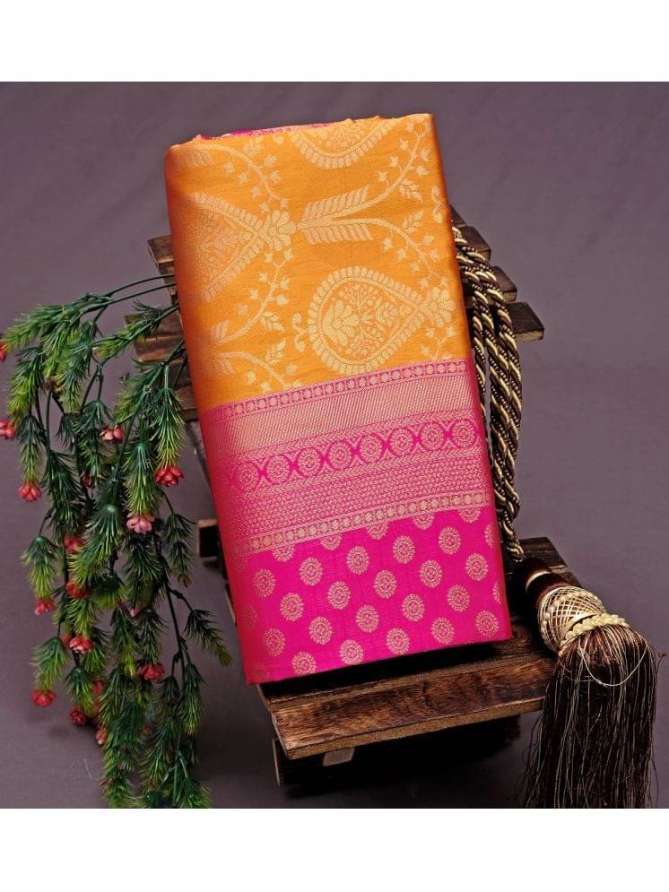     			Lady Shopi Banarasi Silk Embellished Saree With Unstitched Blouse Piece ( Yellow )