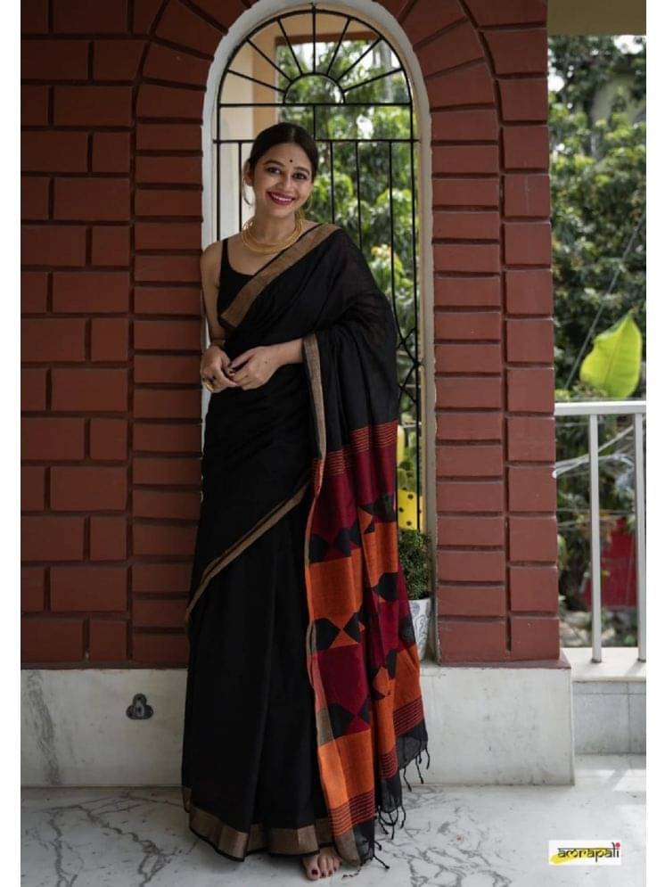    			Lady Shopi Banarasi Silk Embellished Saree With Unstitched Blouse Piece ( Black )