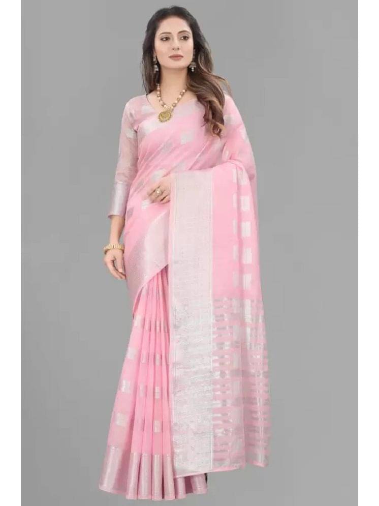 Lady Shopi Banarasi Silk Embellished Saree With Unstitched Blouse Piece ( Pink ) Lady Shopi Banarasi Silk Embellished Saree With Unstitched Blouse Piece ( Pink )