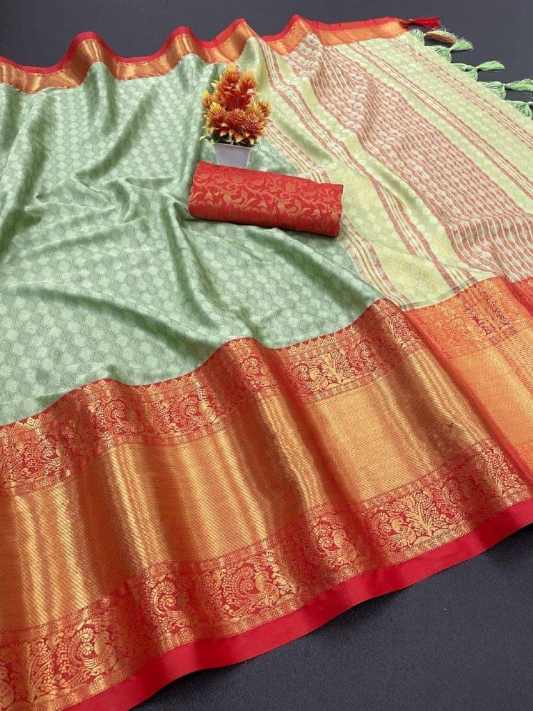     			Lady Shopi Cotton Silk Embellished Saree With Unstitched Blouse Piece ( Light Green )
