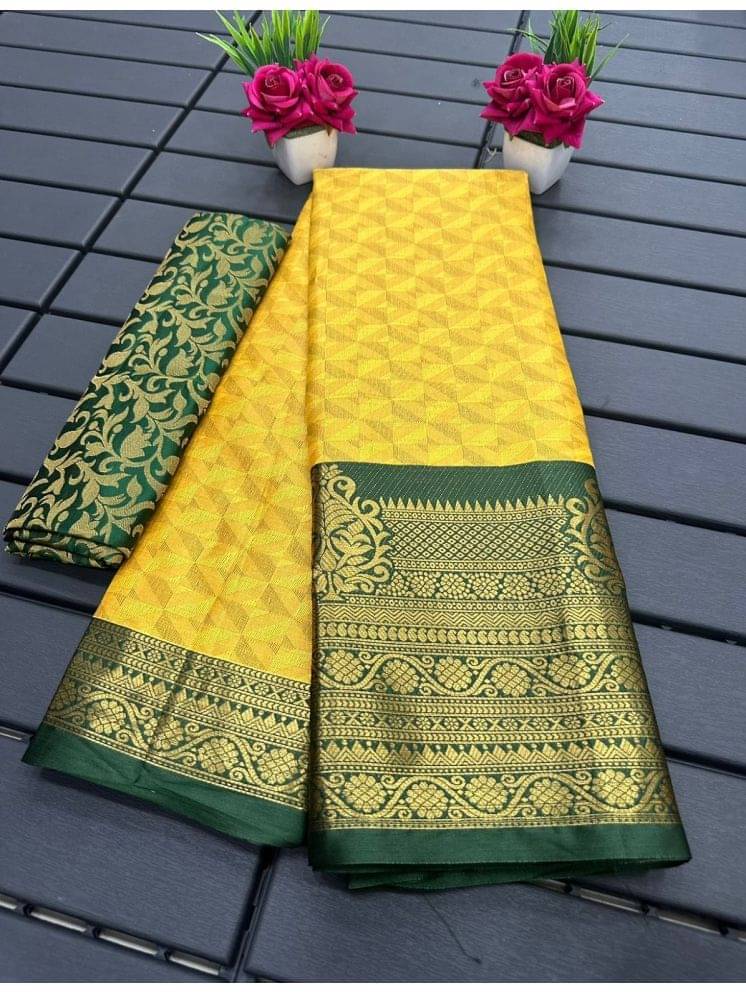 Lady Shopi Silk Blend Embellished Saree With Unstitched Blouse Piece ( Yellow ) Lady Shopi Silk Blend Embellished Saree With Unstitched Blouse Piece ( Yellow )