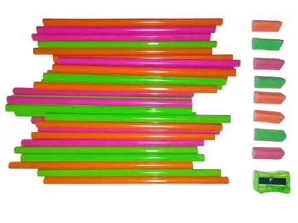     			Posshe 40 Flora tringle Pencil 8 Flora Eraser 1 Log Point Transparent Sharpner Pencil (Set of 49, Multicolor)