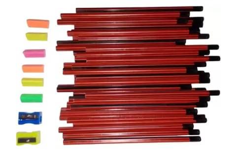     			Posshe 40 HEXA Pencil with 4 Eraser and 2 Sharpener for Unisex Children Pencil (Set of 46, RED & BLACK)