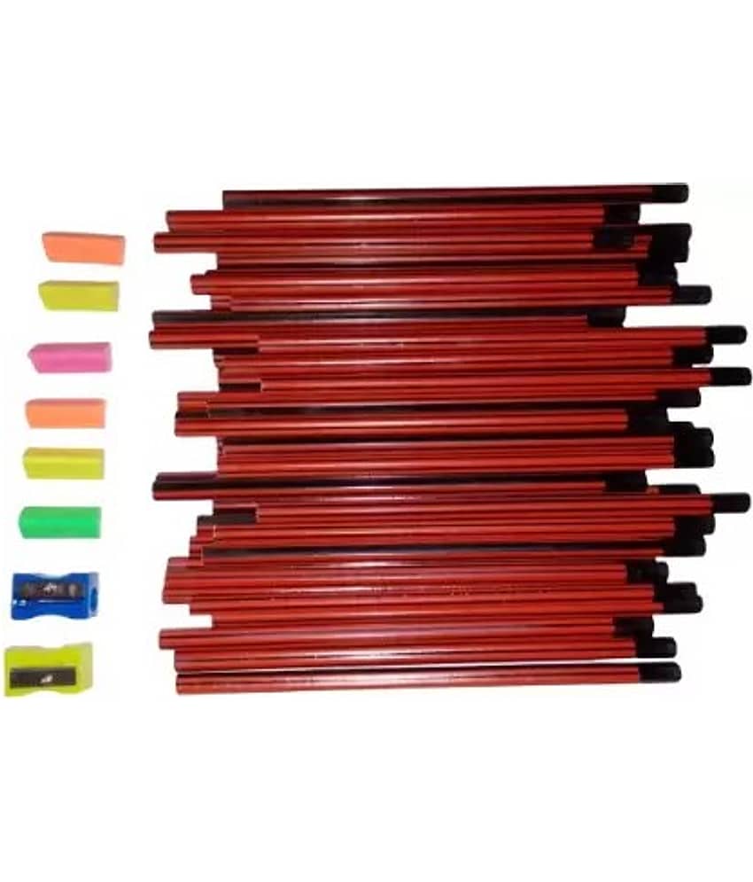 Posshe 40 HEXA Pencil with 4 Eraser and 2 Sharpener for Unisex Children Pencil (Set of 46, RED & BLACK) - Stationery | Buy online on ZillyBuy