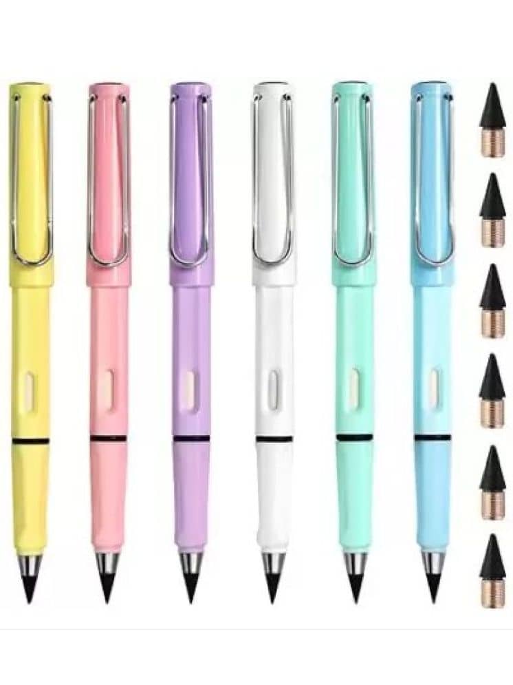 Posshe Inkless pencil Eternal Everlasting Pencil Replaceable Head,Infinite Pencil Pencil (Set of 6, Multicolor)