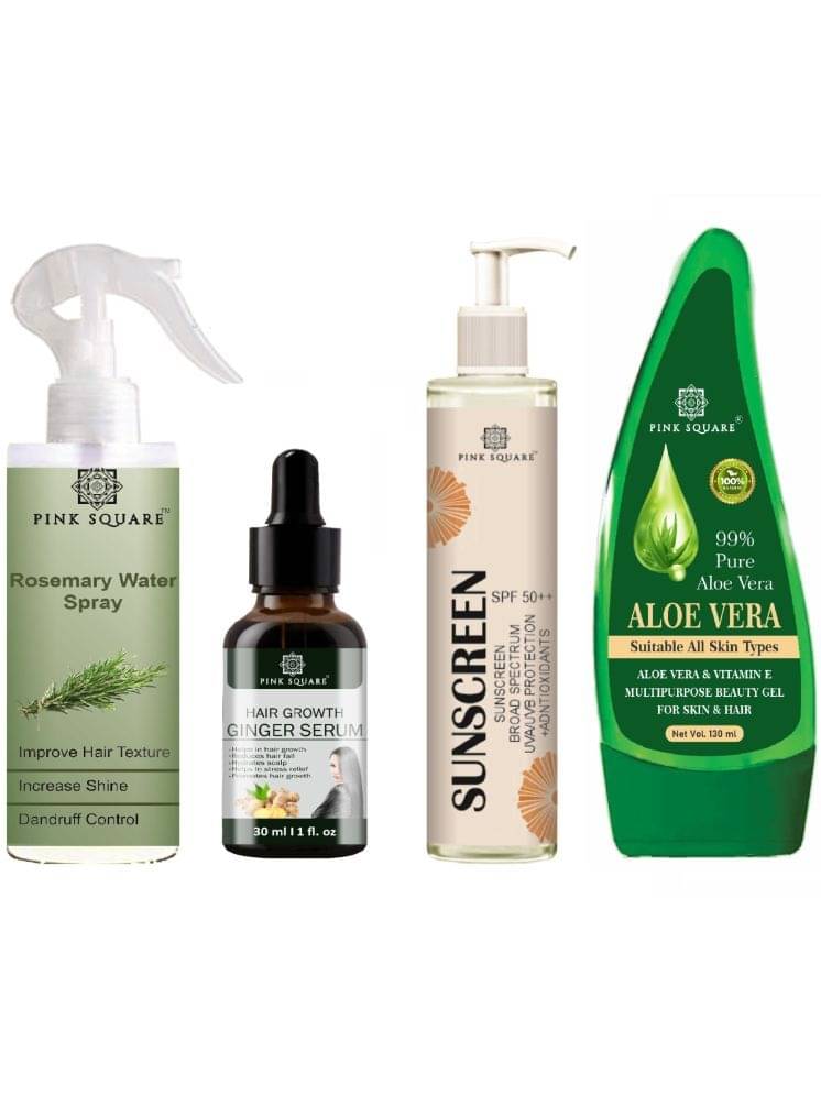     			Rosemary Water Hair Spray 100ml, Hair growth Serum 30ml, Sunscreen with SPF 50++ 100ml & Multipurpose Aloevera Gel 130ml Combo of 4