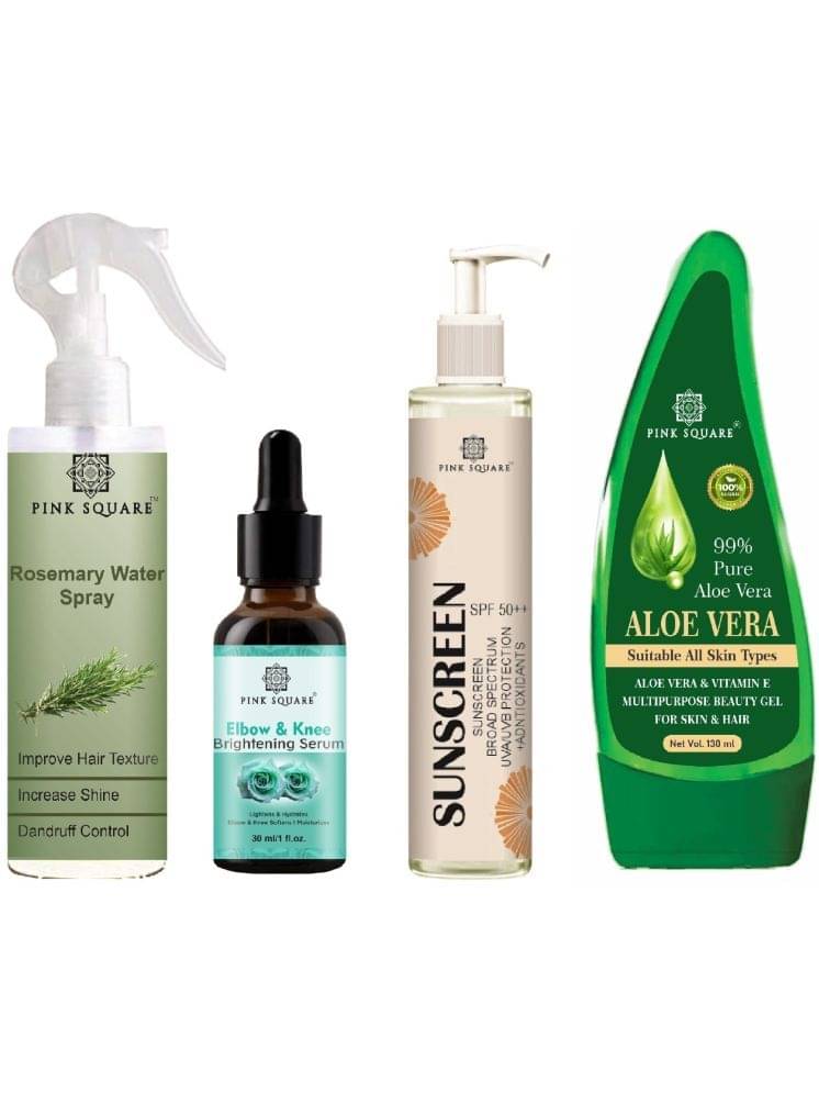 Rosemary Water Hair Spray 100ml, Elbow and Knee Serum 30ml, Sunscreen with SPF 50++ 100ml & Multipurpose Aloevera Gel 130ml Combo of 4 Rosemary Water Hair Spray 100ml, Elbow and Knee Serum 30ml, Sunscreen with SPF 50++ 100ml & Multipurpose Aloevera Gel 130ml Combo of 4