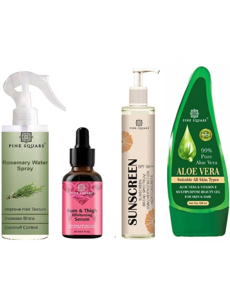     			Rosemary Water Hair Spray 100ml, Bum and Thigh Serum 30ml, Sunscreen with SPF 50++ 100ml & Multipurpose Aloevera Gel 130ml Combo of 4
