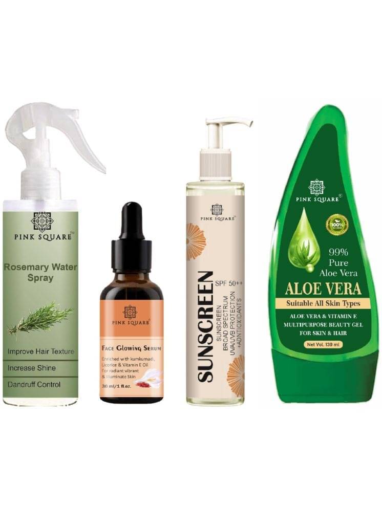     			Rosemary Water Hair Spray 100ml, Face Glowing Skin Serum 30ml, Sunscreen with SPF 50++ 100ml & Multipupose Aloevera Gel 130ml Combo of 4 Items