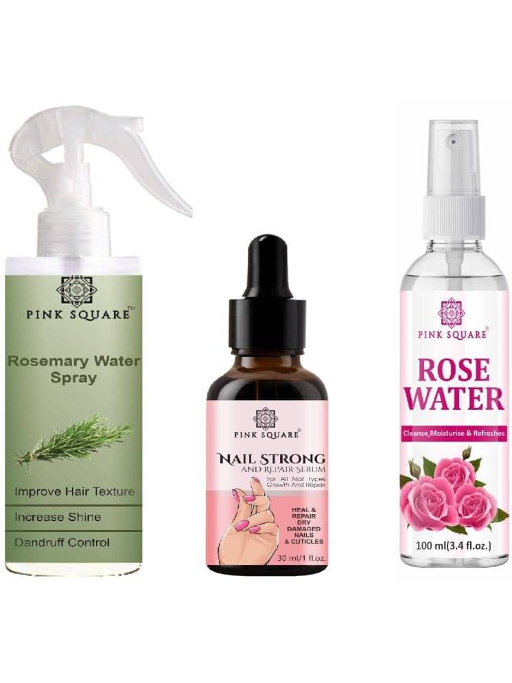     			Rosemary water Hair Spray for Regrowth (100ml), Nail Strong and Repair Serum (30ml) & Hydrating Fresh Rose Water (100ml) Combo of 3 Items