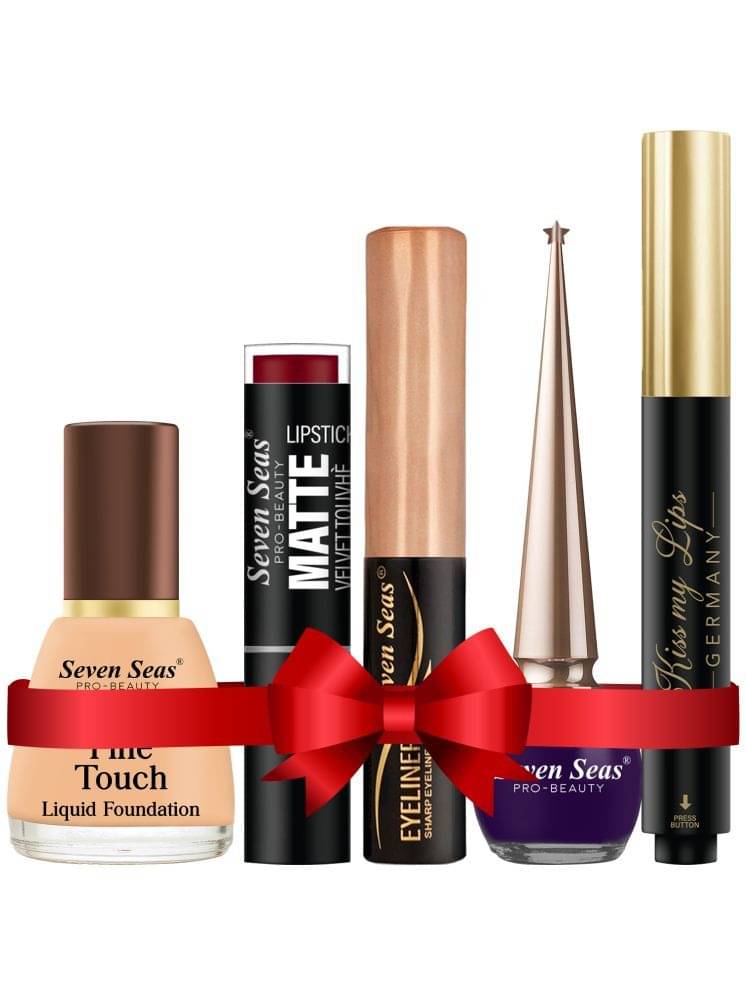     			Seven Seas Combo With Liquid Foundation+Matte Lipstick+Eyeliner+Purple Eyeliner+Lip Balm Pack of 05