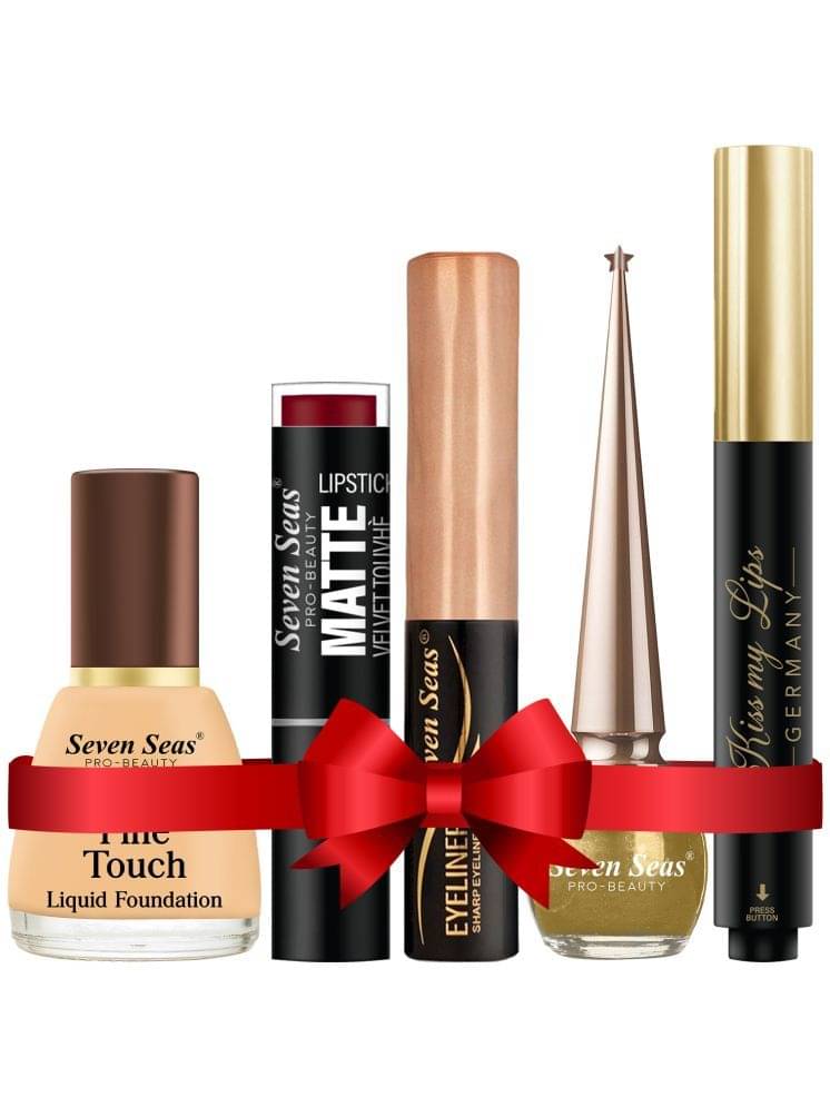 Seven Seas Combo With Liquid Foundation+Matte Lipstick+Eyeliner+Golden Eyeliner+Lip Balm Pack of 05 Seven Seas Combo With Liquid Foundation+Matte Lipstick+Eyeliner+Golden Eyeliner+Lip Balm Pack of 05