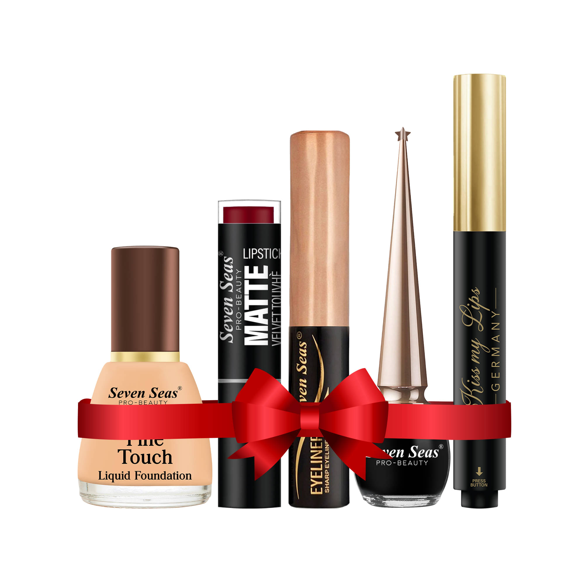 Seven Seas Combo With Liquid Foundation+Matte Lipstick+Eyeliner+Black Eyeliner+Lip Balm Pack of 05 Seven Seas Combo With Liquid Foundation+Matte Lipstick+Eyeliner+Black Eyeliner+Lip Balm Pack of 05