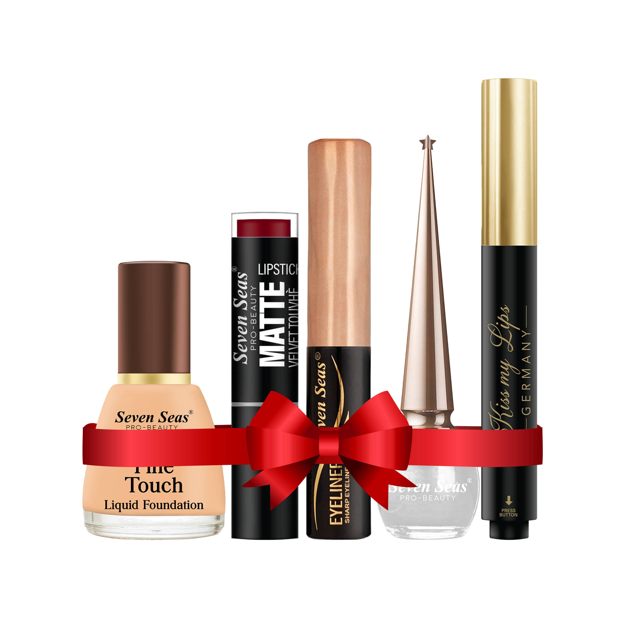     			Seven Seas Combo With Liquid Foundation+Matte Lipstick+Eyeliner+Silver Eyeliner+Lip Balm Pack of 05