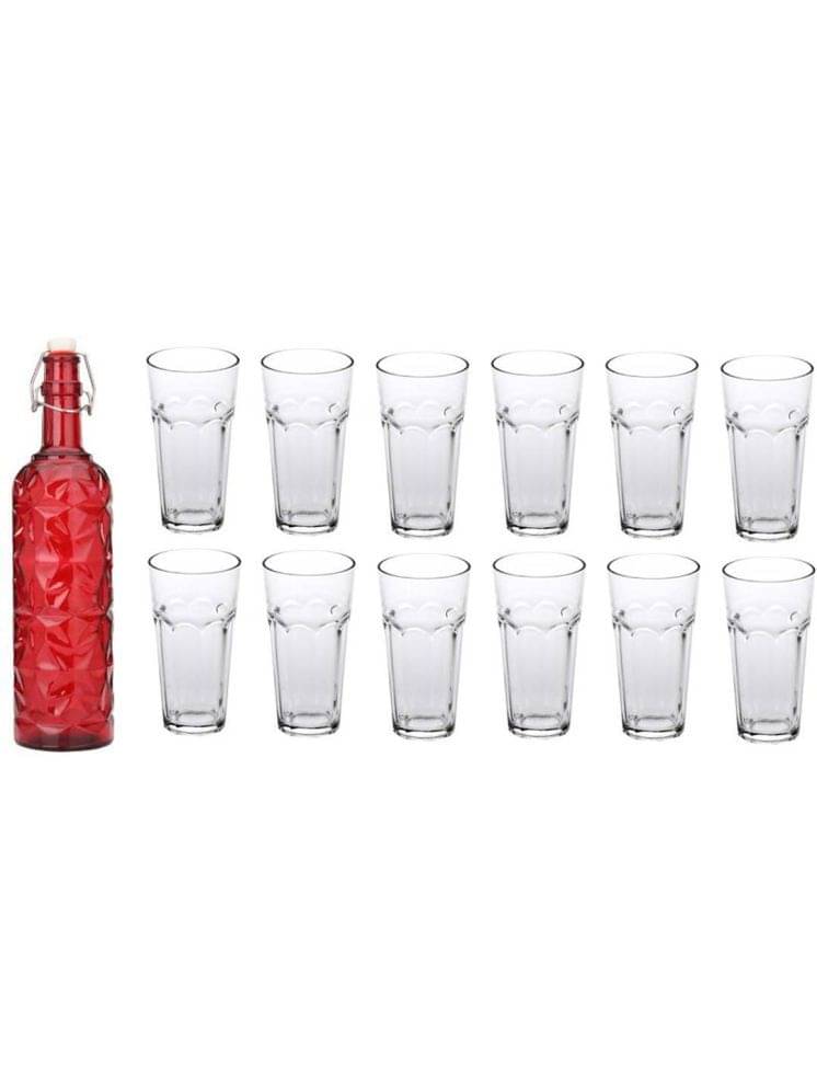     			AFAST Glass Serving Set with Bottle Red Glass Fridge Water Bottle 1000 mL ( Set of 13 )