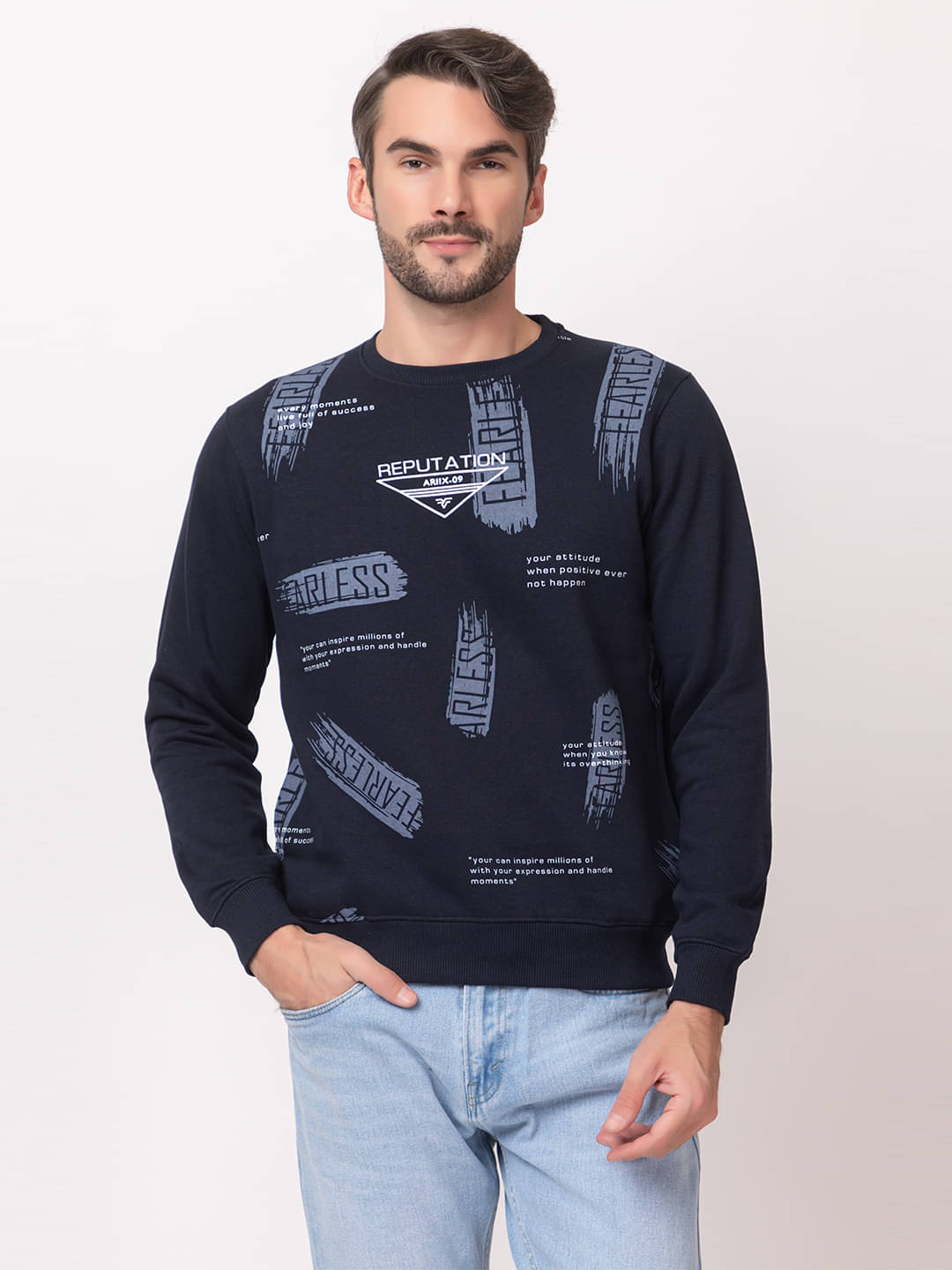 ARIIX Cotton Blend Round Neck Men's Sweatshirt - Navy Blue ( Pack of 1 ) ARIIX Cotton Blend Round Neck Men's Sweatshirt - Navy Blue ( Pack of 1 )