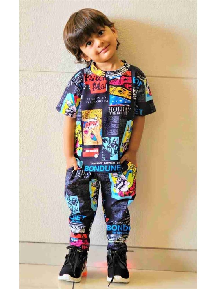 ASTYLOR Pack of 1 Boys Lycra T-Shirt & Trackpants Set ( Navy Blue )