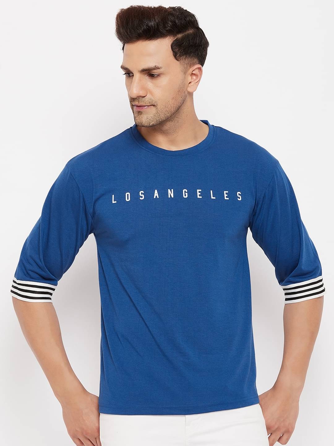 AUSTIN WOOD Pack of 1 Cotton Blend Oversized Fit Men's T-Shirt ( Blue )     			AUSTIN WOOD Pack of 1 Cotton Blend Oversized Fit Men's T-Shirt ( Blue )