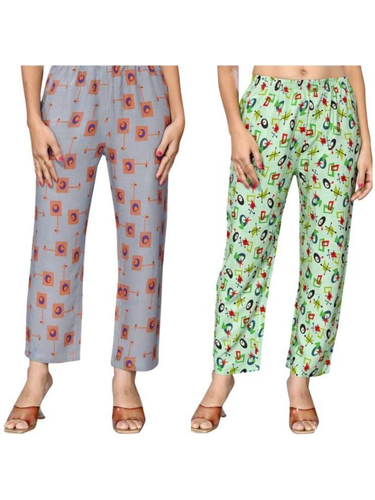 Anjir Multi Color Rayon Women's Nightwear Pajamas ( Pack of 2 ) Anjir Multi Color Rayon Women's Nightwear Pajamas ( Pack of 2 )