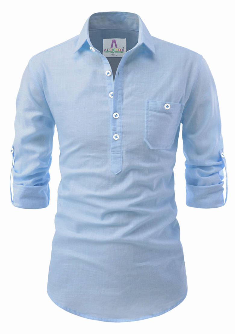 Apektra Sky Blue Cotton Men's Shirt Style Kurta ( Pack of 1 ) Apektra Sky Blue Cotton Men's Shirt Style Kurta ( Pack of 1 )
