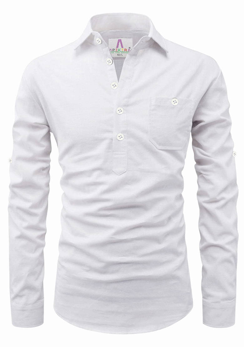     			Apektra White Cotton Men's Shirt Style Kurta ( Pack of 1 )
