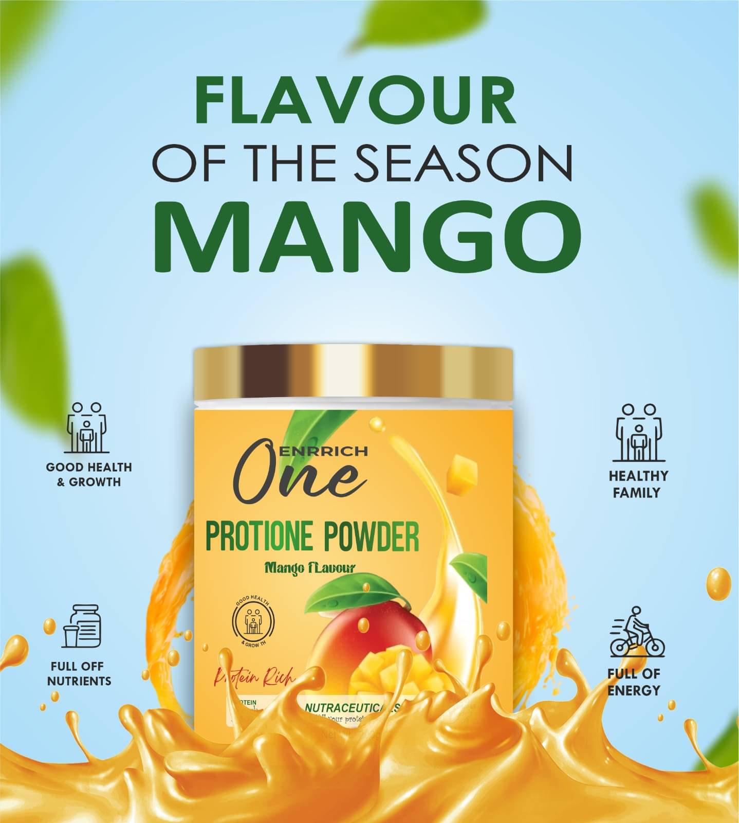     			ENRRICH ONE PROTIONE MANGO FLAVOUR POWDER (200gm) 1 gm